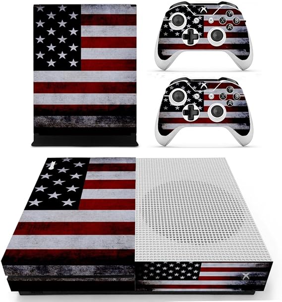 Protective Vinyl Skin Stickers for Microsoft Xbox One S with Two Free Wireless Controller Decals USA Flag US