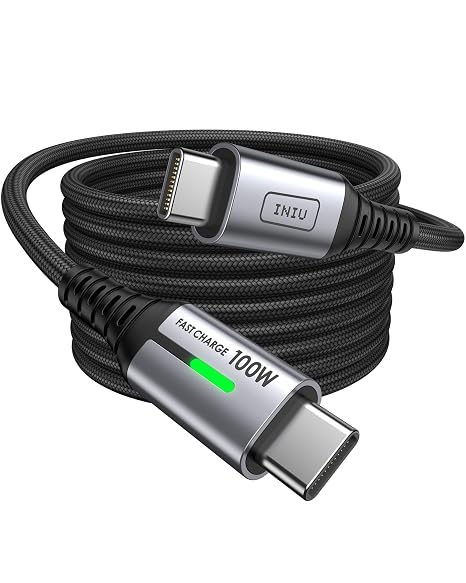 USB Type-C Kabel INIU [2m] 100W PD 5A USB C Kabel USB C QC40 Nylon Schnellladung Typ C auf USB C kompatibel mit Samsung S21 S20 Note iPad MacBook Pro Huawei Xiaomi Nintendo Switch etc