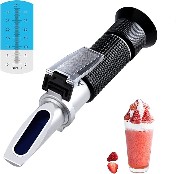 Juice Refractometer Hydrometer with ATC, Brix Reader Meter Refractometer, Brix 0-32% Measuring Sugar Content in Fruit, Saccharimeter Refractometer for Replacement Brix Hydrometer Set