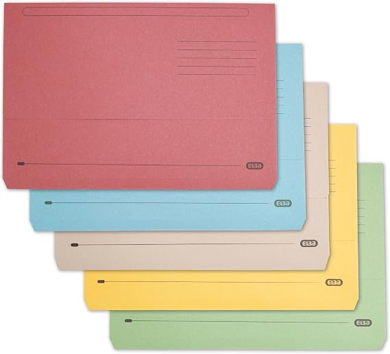 Elba A4+ Document Wallets, Assorted Colours - Pack of 25 Foolscap Folders with Tuck-in Flap, 300 Sheet Capacity, Heavyweight Paper Filing for Office & School