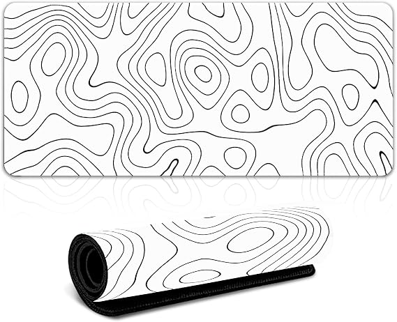 White Mouse Pad, Gaming Mouse Mat L Desk Pad Large Keyboard Mat 800 X 300 X 3mm Minimalist Topographic Mousepad with Anti Slip Base Keyboard Mats for Desk Home Office Gaming