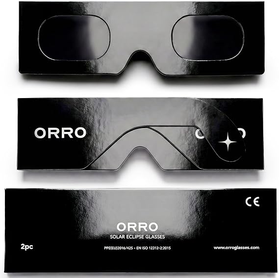 ORRO 45mm Solar Eclipse Glasses, 2/6/12 Pack, Fits Over Optical Glasses, Certified Eye Protection, EN ISO 12312-2:2015 Tested, CE Marked - Edge Fit