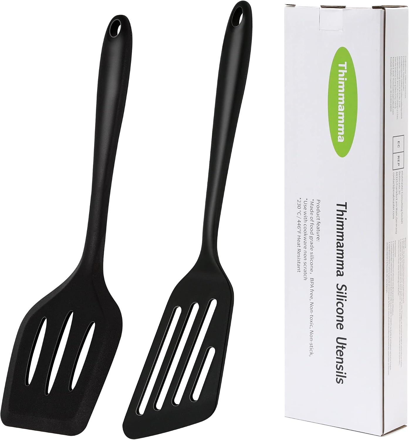 Spatula, Heat-Resistant Silicone Spatula, Kitchen Utensil Set, Dishwasher Safe Non-Stick Large Turner Cookware Black Spatula for Cooking, Baking, Flip, 34 cm