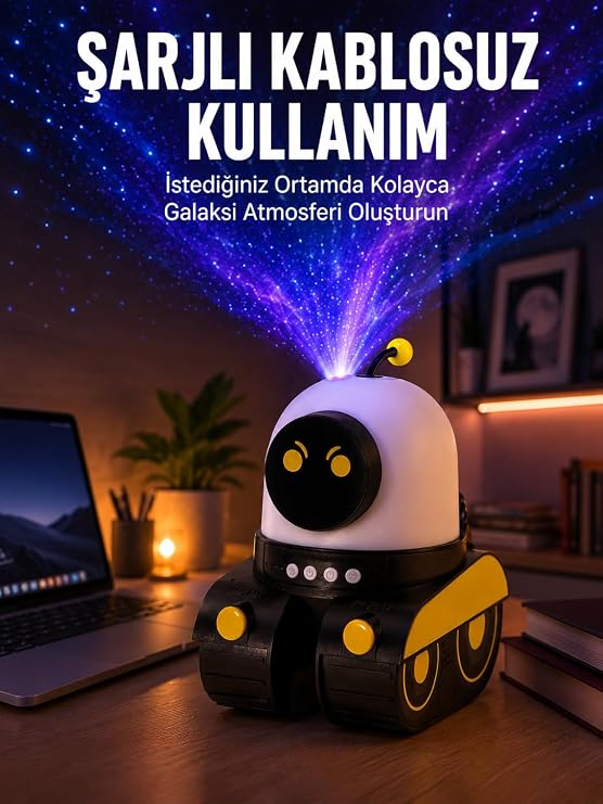 Robot Tasarımlı Bluetooth Hoparlörlü Yıldızlı Gökyüzü Projektör Yeni Nesil [Enerji Sınıfı A+]