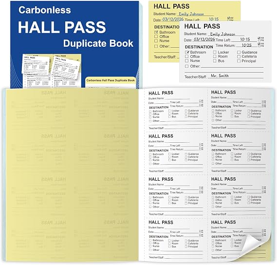400 PCS Student Hall Pass Slips with Carbonless with Backing Board