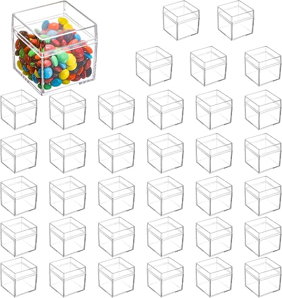 Okllen 36 Pack Acrylic Boxes with Lid, Clear Square Cubes Treat Gift Boxes Candy Storage Container for Candy, Little Trinkets, Jewelry, Party Favor, 2''x2''x2''/5x5x5CM
