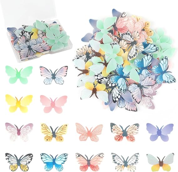 72Pcs Butterfly Cupcake Toppers Edible Butterfly Cake Topper Decorations Butterfly Cake Decorations 3D Colourful Butterflies Cupcake Toppers with Box for Birthday Wedding Anniversary Baby Shower Party