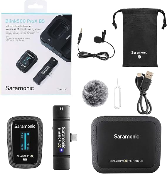 Saramonic Blink 500 Pro X B5 Wireless Mic System with Lavalier & USB-C Receiver for for iPhone 15, Android, iPad, Mobile & Computers, Black