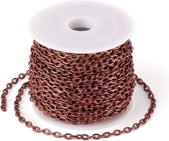 10m/roll Red Copper Iron Link Chain 4x2.7mm Unwelded Flat Oval Cable Chains for Necklace Jewellery Accessories DIY Making