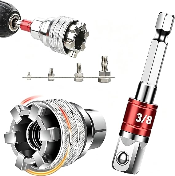 Universal Socket Wrench, Adjustable 10-19mm Multi-Function Socket Tool, 3/8" Drive Ratchet Wrench Compatible with Power Drill