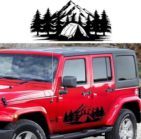 Mountain Camping Car Decal, Cool Auto Sticker Waterproof Vinyl Hood Decal Car Window Sticker Mountain Graphics Body Side Door Trunk Decoration for RV Camper Caravan SUV Off-Road Vehicle Jeep, 60x30cm