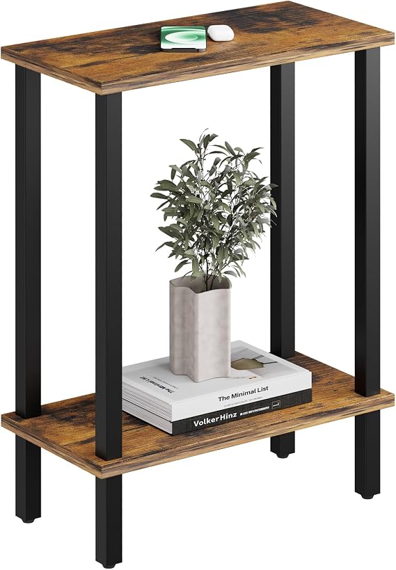 Small Narrow Side Table, 2-Tier for Living Room, Bedroom,Brown,40x20x57cm