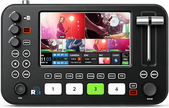 SPROLINK Neolive R2 Plus Video Switcher for Live Streaming, 4x HDMI Input Multi Camera Mixer with 5.5" 1080p Screen, PTZ Joystick, RTMP Hardware Streaming, USB 3.0 Type-C 1080p 60fps, Chroma Key