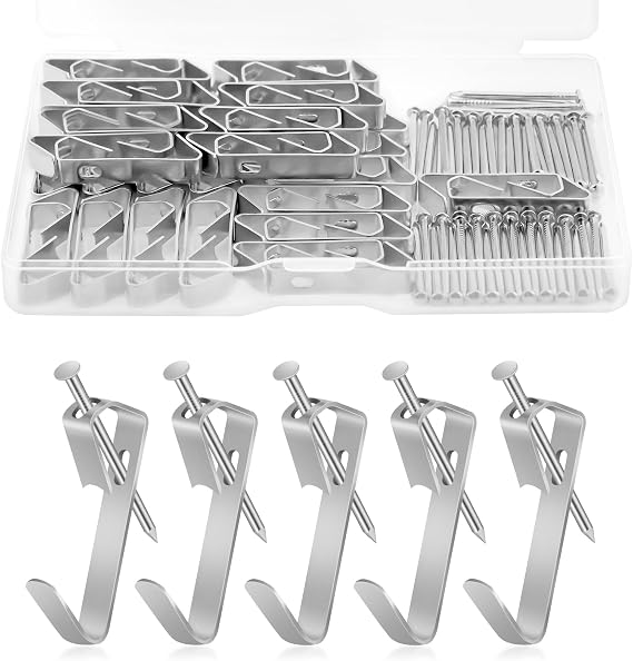 Picture Hooks, Heavy Duty Pictures Hooks, 100 PCS Picture Frame Hook with Nails, Hold 30 Pounds (30LB), for Mirrors, Frames, Decor & Paintings, Pictures Frame Hook Kit Silver