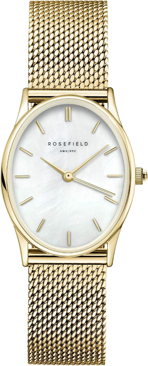 Rosefield The Oval Pearl Gold Mesh with Pearl White dial and 24x29mm Gold case OWGMG-OV10 Stainless Steel.