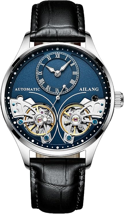 TEINTOP Men's Automatic Watch Skeleton Ailang Series Wristwatch with Leather Band