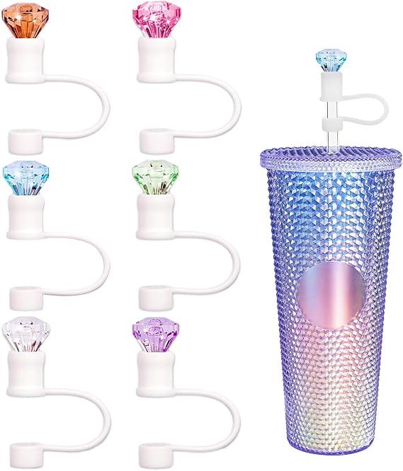 6 Pcs Straw Cover Compatible with Starbucks Cup, 7-8mm Diamond Straw Topper