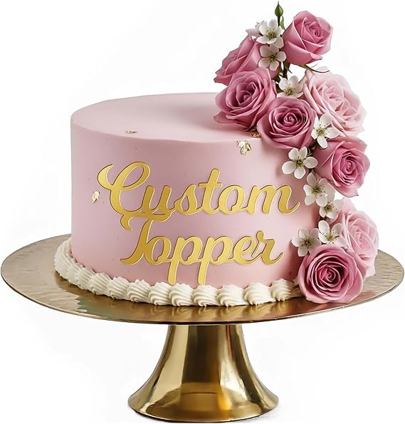 Personalized Acrylic Cake Topper, Large 3mm Custom Acrylic Letters Cake Decoration, Happy Birthday Sign Wedding Decoration Table Centre Piece Party (GOLD)