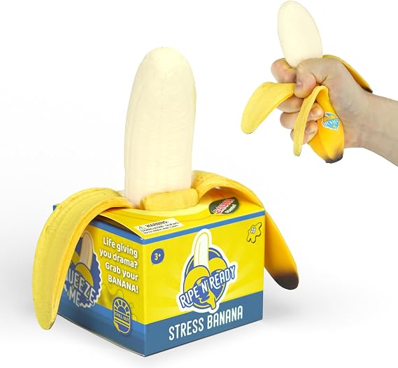 Ripe ’N Ready Stress Banana – Squishy 6" Bendable Banana Stress Toy – Fun Desk Squeeze, Gag Gift, Fidget Relief for Office, Home & School - Secret Santa Gift