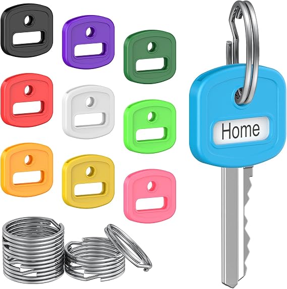 Uniclife 10 Pcs Key Covers Caps, 2.5 cm Key Identifiers with Labels, Soft Stretchy Key Covers for House Key, Cute Key Head Protectors for Standard Keys (Not for Odd-Shaped Keys), 10 Colors