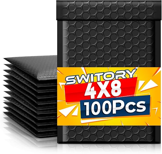 Switory 100PCS Padded Envelopes A6 Bubble Mailers 4X8In Packaging Bags Small Envelopes, Bubble Lined Wrap Poly Mailers Bags Waterproof & Moisture-Proof Shipping Bags for Jewelry& Makeup, Black