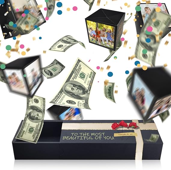 Surprise Gift Box Explosion for Money, Surprise Box with 10 Small Folding Bouncing Boxes and Confetti Birthday Surprise Box Gift Box for Birthdays Anniversaries and Special Festivals