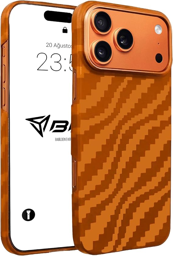 Babilden iPhone 17 Pro Max İçin Kılıf Magsafe İle Uyumlu Kablosuz Şarj Destekli Karbon Fiber ArmorAir Şok Emici Darbe Korumalı Kapak Kesik Kenarlı Telefon Kılıfı (Turuncu)