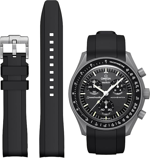 Stanchev Strap for MoonSwatch Watch,Curved Rubber Replacement Band Compatible With Omega X Swatch Speedmaster Moonswatch Watch 20mm,Soft Swatch Omega Strap for Men Women