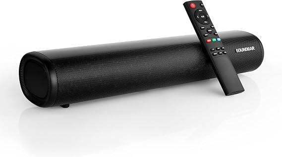 Soundbar for TV, 2.0ch 19.7-Inch Small Soundbar with 3 EQ Modes and Remote Control, Wired and Wireless Bluetooth 5.0 Home Theater Sound Bar, Optical/Aux/Coaxial/ARC/USB Connection, Wall Mountable