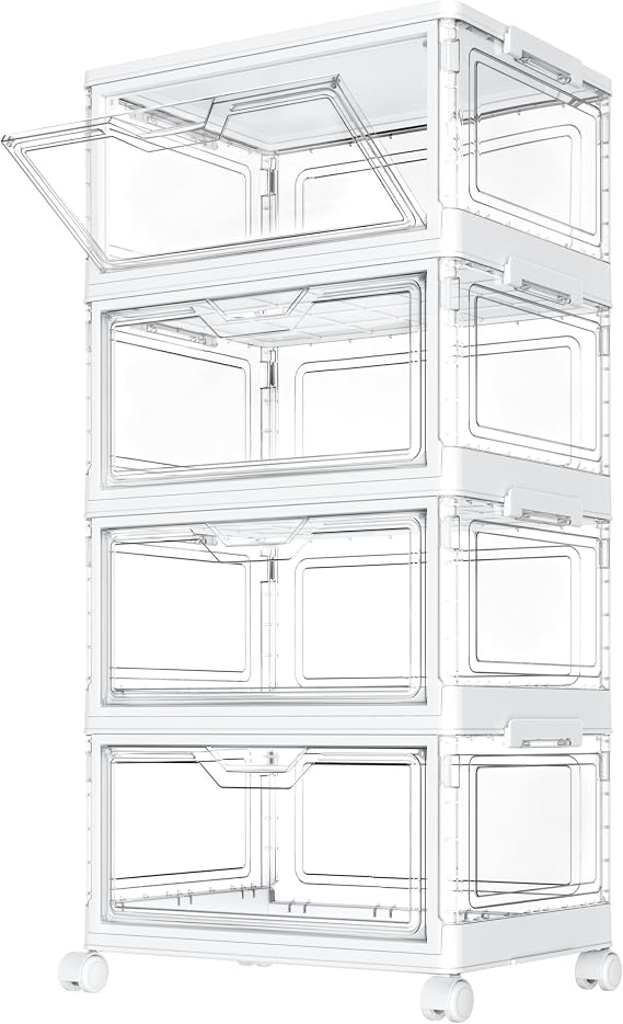 Storage Boxes with Lid,Plastic Storage Bins with 1 Lid,23L*4 Tier