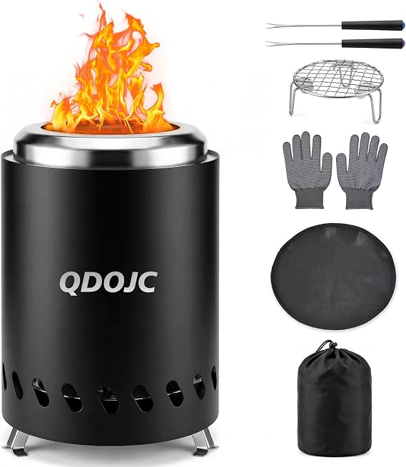 Table Top Fire Pit, Portable Tabletop Fire Pit Stainless Steel Smokeless Firepit for Camping & Campervan, Wood/Pellet Burner, With Travel Bag, Outdoor Fire Pits for Camping Essentials Garden Patio