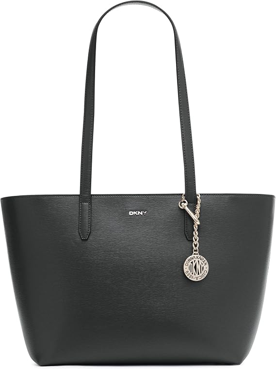 DKNY Women's Bryant Medium Leather Tote Bag, Black/Gold, One Size