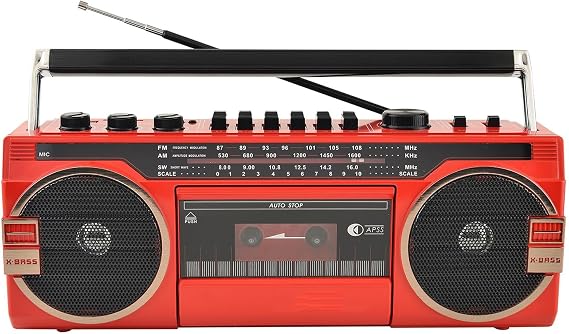 Classic 80s Style Retro CD Player Boombox, Portable Cassette Player Radio, AM/FM Radio, Bluetooth Cassette Recorder with Volume Adjustment Knobs, for Family Gathering Travel C