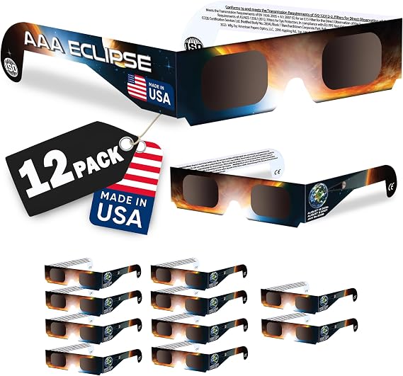 6/12/25/50 Pack Solar Eclipse Glasses, AAS Approved ISO 12312-2