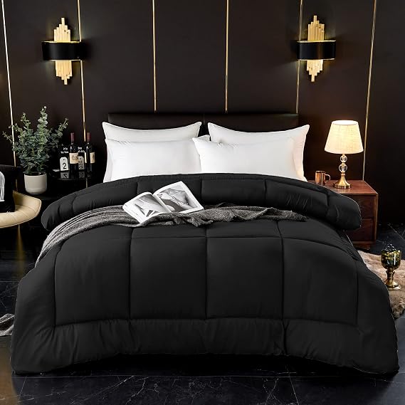 Single Duvet – Plain Quilt Comforter Bedspreads, Coverlets & Sets, 1 Pillowcases Warm and Anti Allergy All Season Coverless Duvet, Throws For Bed. (Single (135x200cm), Black)