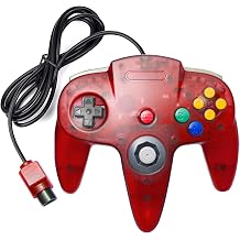 KIWITATA Classic Retro N64 Controller, N64 Wired Joystick Replacement Gamepad Controller for N64 System Video Games Console Clear Red