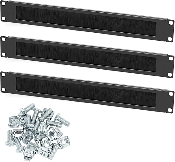 QWORK® 3 Pack Brush Cable Entry, Patch Panel Brush Plate for 19" Server Cabinet