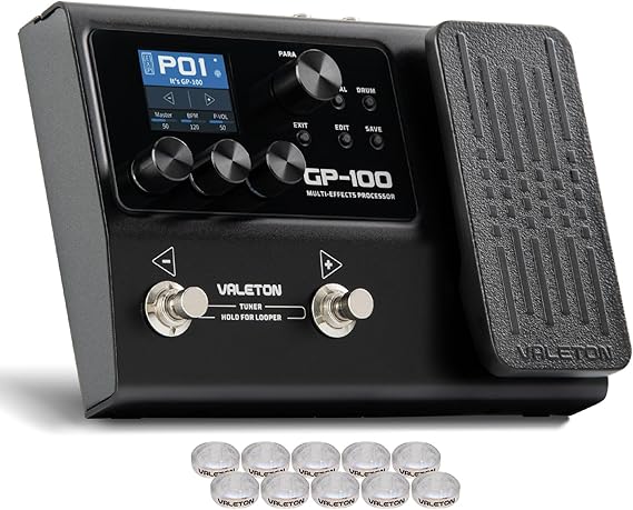 VALETON Procesador de Múltiples Efectos para Guitarra y Bajo con 140 Efectos 45 Modelos de Amplificador 40 Simulaciones de Gabinetes IR Interfaz Audio USB Pedal de Expresión GP-100 + Tapas de Pedal