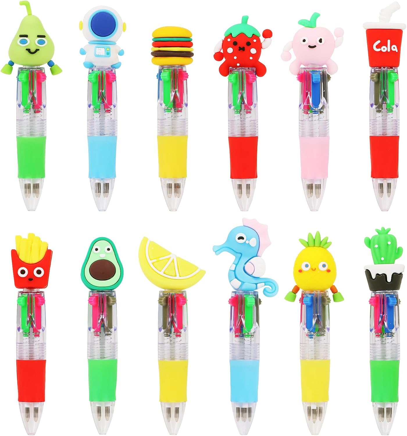 12 Pack Mini Retractable Multi Coloured Pens for Kids, Novelty Fun Ballpoint Biro Set for Party Bag Fillers, Birthday Favours, School Classroom Rewards, Gifts & Game Prizes for Boys Girls