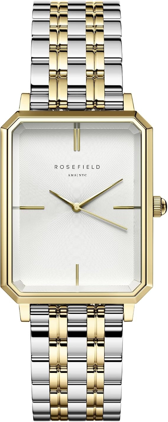 Rosefield Octagon Black Sunray Black Leather Gold with a Black Dial and a 23 x 29mm Gold Case OBSBG-O49 Leather