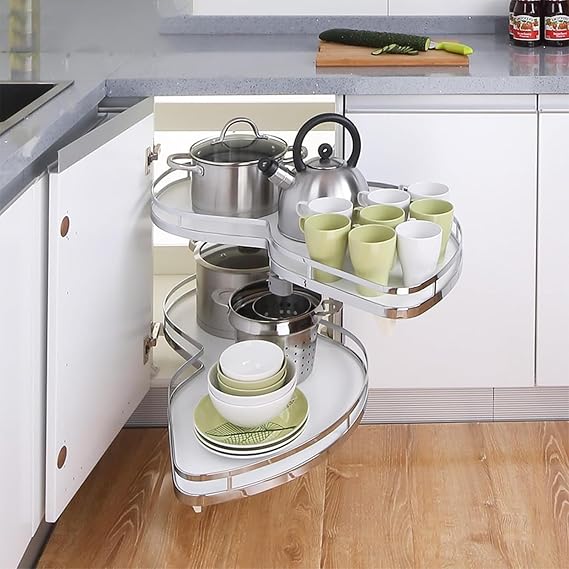 Pull-Out Corner Cabinet for Kitchen, Adjustable Telescopic Drawer with Silent Locking System, Perfect for 800-900mm Cabinets, Modern White Accessories，720x480x700mm