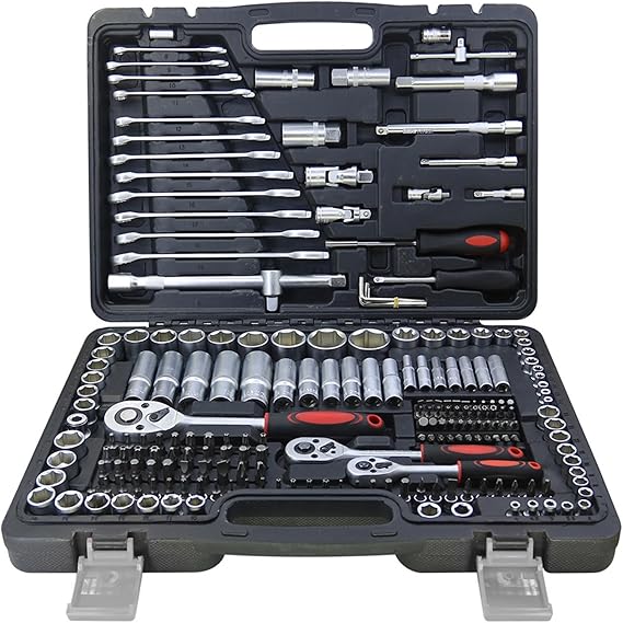 216 Piece Socket Spanner Set 1/4"&1/2"&3/8" Driver Bits Metric Tool Set,Drive Quick Release Ratchet Socket Set with Flexible Extension Rods,Compact Sockets Set for Home Garage Car Workshop