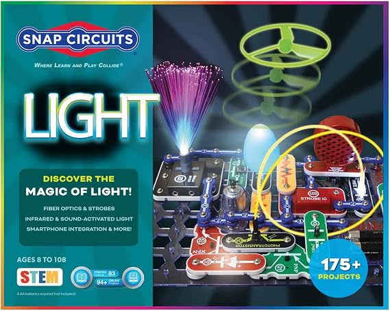 Snap Circuits LIGHT Electronics Exploration Kit | 175+ Exciting STEM Projects | Full Color Project Manual | 55+ Snap Circuit Parts | STEM Educational Toys Ages 8+ Multi