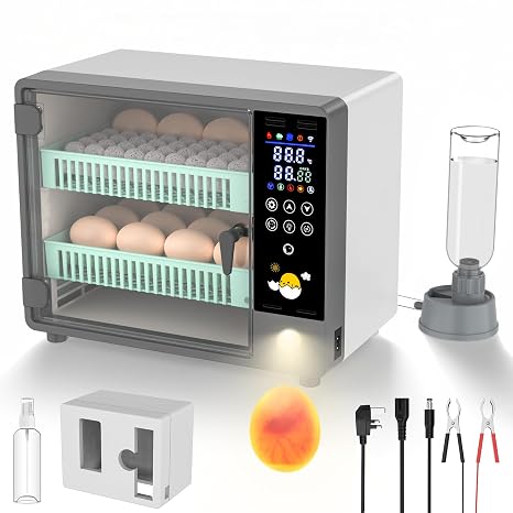 Egg Incubators for Hatching 24 Eggs, Automatic Egg Incubator with Color Touchscreen, Fully Automatic Turner & Water Refill, LED Candler, Dual Power Supply Poultry Hatcher for Chickens, Ducks, Birds