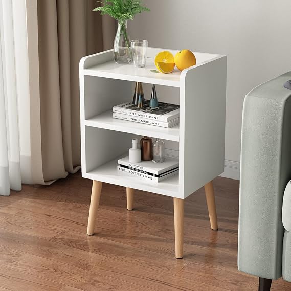 LUCKNOCK Nightstand Mid Century Modern Bedside Table with Storage Shelf, Minimalist Practical Endside Table Fashion Bedroom Furniture, White