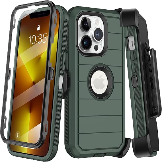 iPhone 13 Pro Maxケース、ベルトクリップホルスター付き、スクリーンプロテクター内蔵