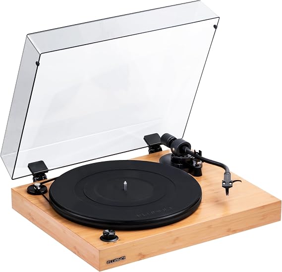 Fluance RT82 High Fidelity Vinyl Turntable Reference, Ortofon OM10 Cartridge, Speed-Regulated Motor, High-Density MDF Base, Vibration-Insulating Feet – Natural Bamboo