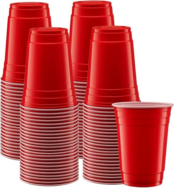 100 x Plastic Drinking Cups 12oz Red Reusable Water Cooler Vending Cups Bulk for Cold Drinks Water Juice Party Catering Lightweight Durable Cups