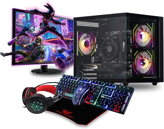 Veno Scorp Gaming PC Bundle Intel Core i7 4th Gen AMD RX580 8GB Graphics Card - 16GB 3200MHz Ram - 1TB NVMe SSD - 550W PSU - Windows 11 - WiFi - 22" Refurb Monitor - 4in1 Bundle - Mini Nem 3 Black