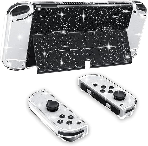 Protective Case for Nintendo Switch OLED Glitter Dockable Case PC Cover Case with Flip Shell Compatible with Switch OLED Console Clear